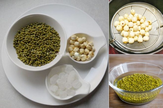 Nguyên liệu nấu chè đậu xanh hạt sen: