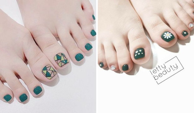 Top 15 mẫu sơn móng chân màu xanh rêu đẹp ấn tượng